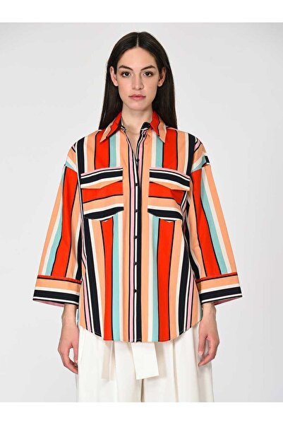 Roman Çizgi Ve Renk Desenli Oversize Kadın Gömlek Standart Renk Y1913528_089