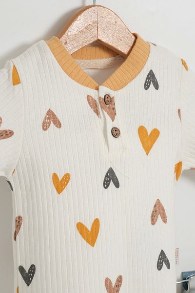 LOGO AKSESUAR Yellow 100% Cotton Heart Patterned Double Set for Kids - Baby