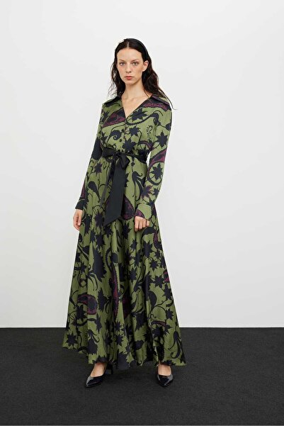 Roman Saten Empirme Beli Kuşaklı Maxi Elbise Standart Renk K2411020_089