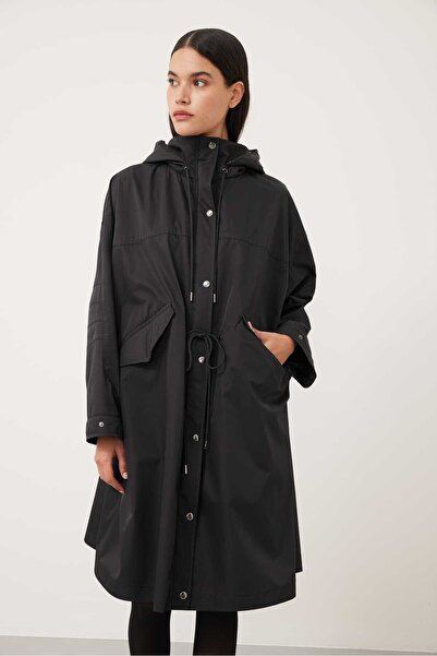 Roman Kapüşonlu Trençkot Siyah K2418002_001