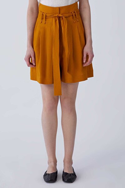Roman Bol Paça Keten Kadın Şort Hardal Y2112629_026