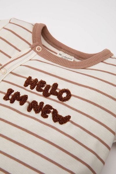 DeFacto Baby Boy Newborn Snap Fastener Striped Ribbed Camisole Long Sleeve Jumpsuit D1670A524Au