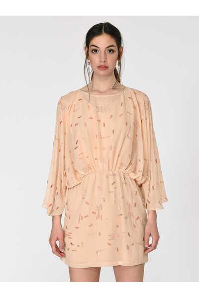 Roman Şifon Boncuklu Mini Elbise Standart Renk Y1962106_089