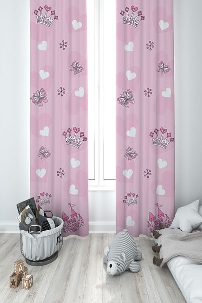 BAMBAŞKA MODA Baby and Children's Room 2-Wing Background Curtain with Butterfly Pattern Ybp-8231