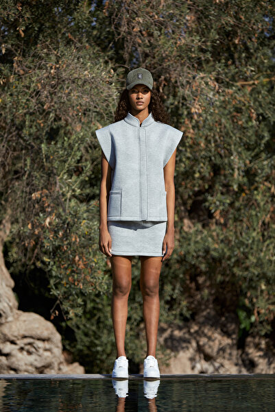 Nur OSKAY Jesse, Gri Scuba Dalgıç Kumaş Etek Yelek Sweatshit Takım