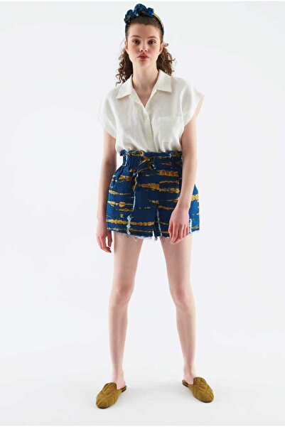 Roman Belden Bağlamalı Desenli Kadın Şort Standart Renk Y2269112_089