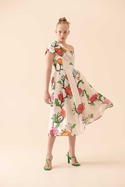 Roman Pileli Midi Boy Elbise Standart Renk Y2311313_089