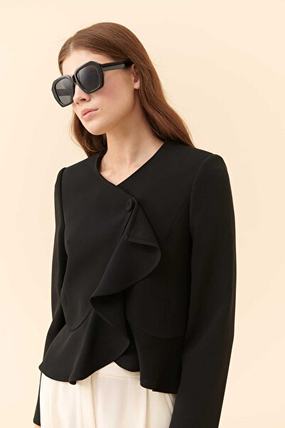 Roman Volanlı Kadın Ceket Siyah Y2316028_001