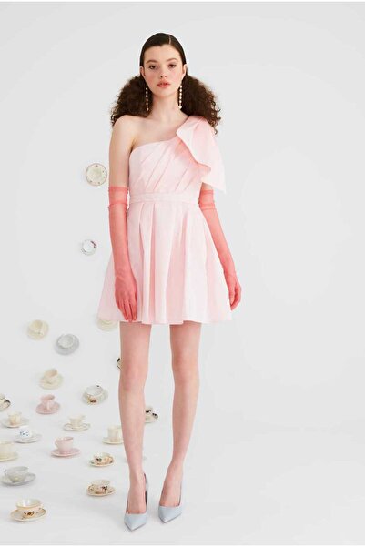 Roman Tek Omuzlu Mini Elbise Toz Pembe Y2211309_278