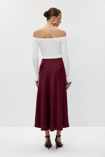 KOSHKA BUTİK Fustă din satin burgundy cu talie elastică, croială luxoasă