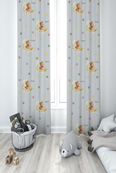 BAMBAŞKA MODA ДИТЯЧА ТА ДИТЯЧА КІМНАТА 2-крила завіса з малюнком місяця і вед...