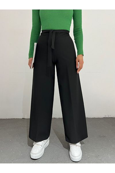 Modamorfo Hose mit weitem Bein und elastischem Bund – Schwarz