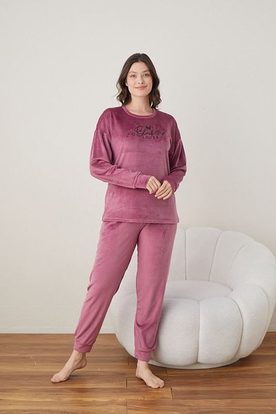 Lukitus Set de pijamale de damă din catifea cu mânecă lungă
