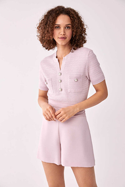 Roman Bel Detaylı Kadın Şort Pudra Y2012604_055