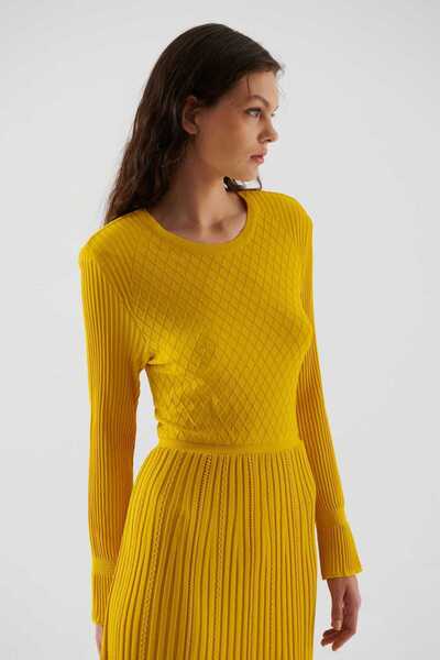 Roman Desenli Triko Elbise Sarı K2371048_009