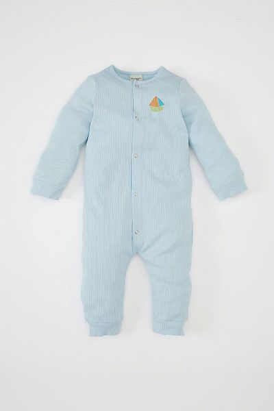 DeFacto Baby Boy - Newborn Blue Corded Jumpsuit, Long Sleeve, Buttoned, Snap Closure C8824A524Au