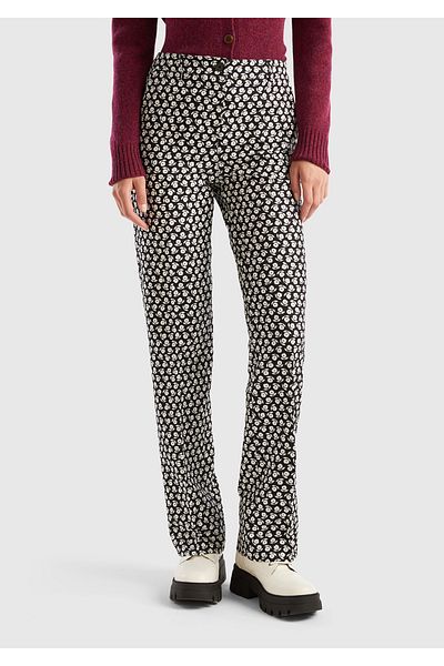 United Colors of Benetton Navy Blue Floral Patterned Women's Polyviscous Trousers - Regular Fit