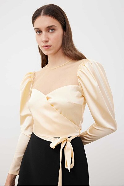 Roman Tül Detaylı Bluz Bej K2313033_024