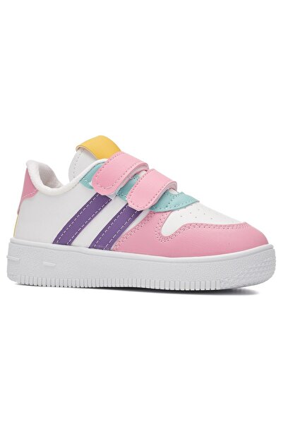 İmerShoes Günlük Kız Çocuk Spor Ayakkabı Beyaz Mor Pembe Lila Sneaker Cırtlı Çift Şeritli Rahat Hafif Zl001