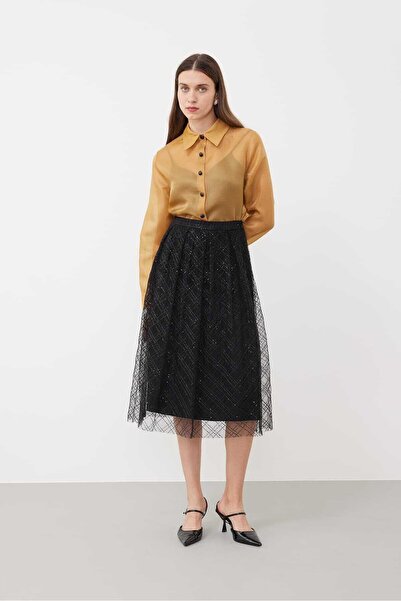 Roman Midi Boy Tül Payet Etek Siyah K2415070_001