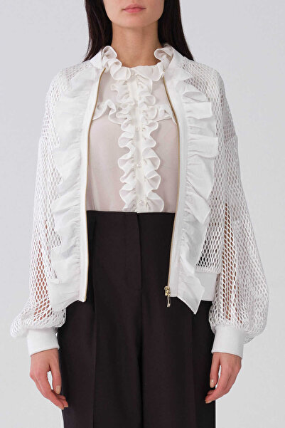 Roman Fırfırlı File Kadın Mont Beyaz Y2117506_002