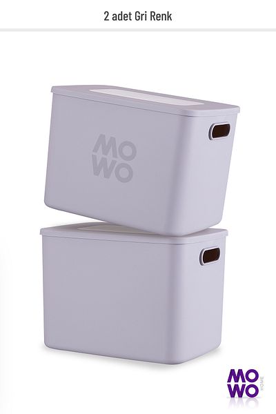 Mowo Home Storage Box Set of 2 Gray Color 17 Lt Organizer Storage Box with Lid, Organizer
