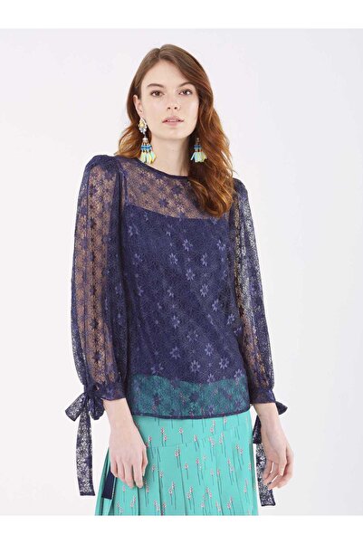 Roman Kol Detaylı Transparan Bluz Lacivert Y1813105_015