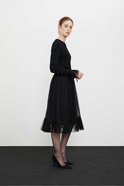 Roman Flok Tül Midi Etek Siyah K2415024_001