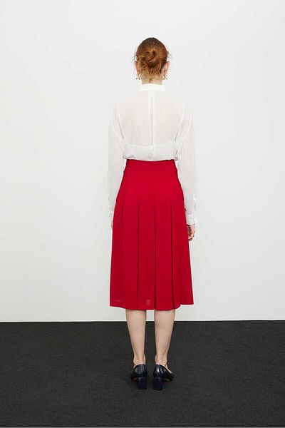 Roman Pleated and Slit Crepe Skirt Red K2415049_006