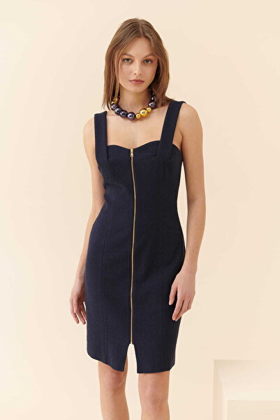 Roman Fermuarlı Mini Boy Davet Elbisesi Lacivert Y2311062_015