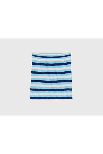 United Colors of Benetton Türkis gestreifter Slim Fit Mini-Strickrock für Damen