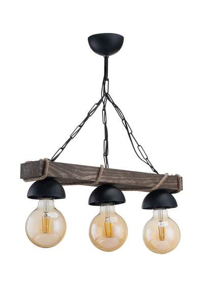 megüsa Doğal Ahşap 3 Lü Şapkalı Halatlı Rustik Tasarım Şık Avize KOYU RENK