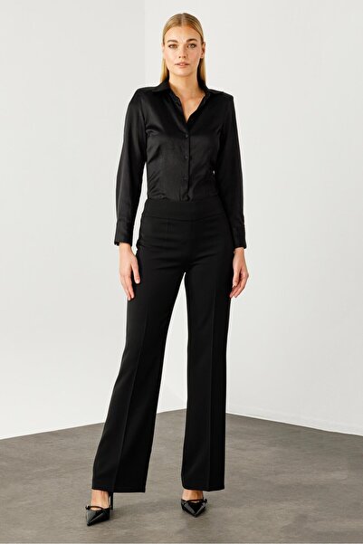 Moda İlgi Modailgi  Yüksek Bel Yandan Fermuarlı Bol Paça Pantolon - 7969 Siyah