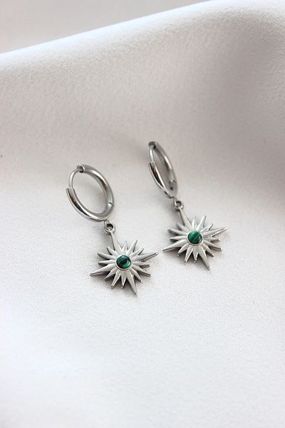 Dazzlecave 316L Stainless Steel Earrings - Green Stones Polar Star Steel Earrings - Tarnish-Free Earrings