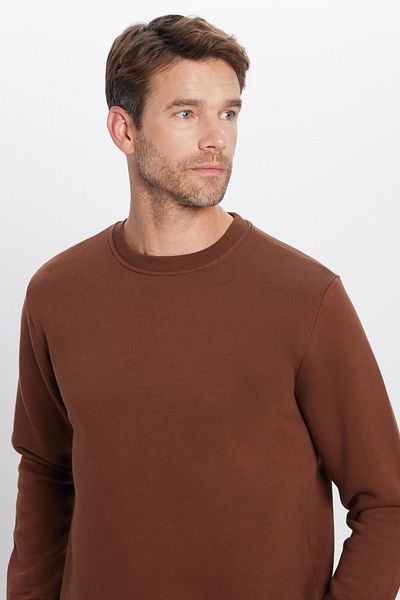 Tudors Unisex Oversize Φαρδύ βαμβακερό φλις με απαλή υφή Basic καφέ φούτερ με λαιμόκοψη