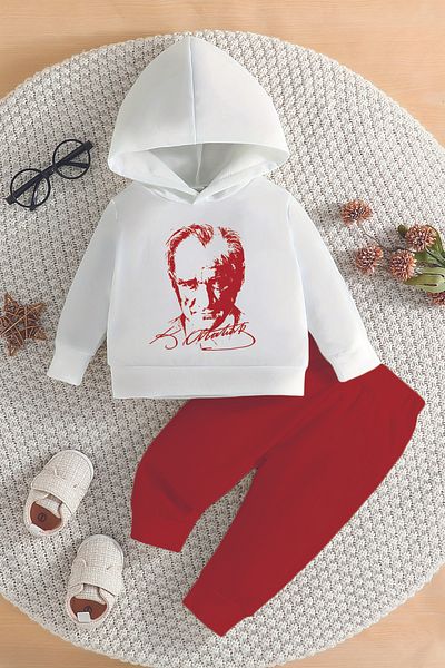 ADABEBEK New Season Ataturk Printed Style Hooded Bottom Top Baby Suit 10053