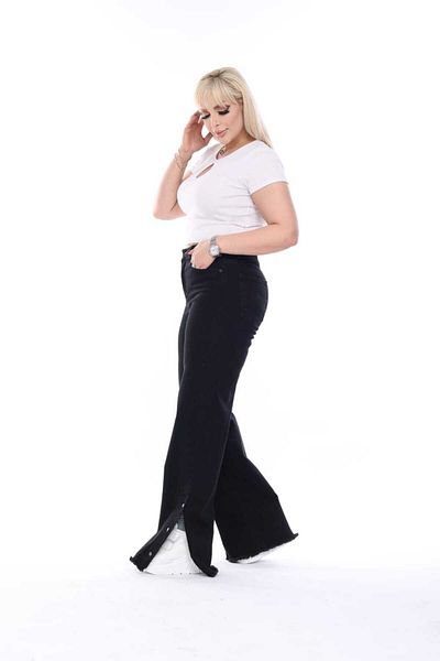 ASSO Jeans Plus Size Leg Slit Strap High Waist Stretchy Pants