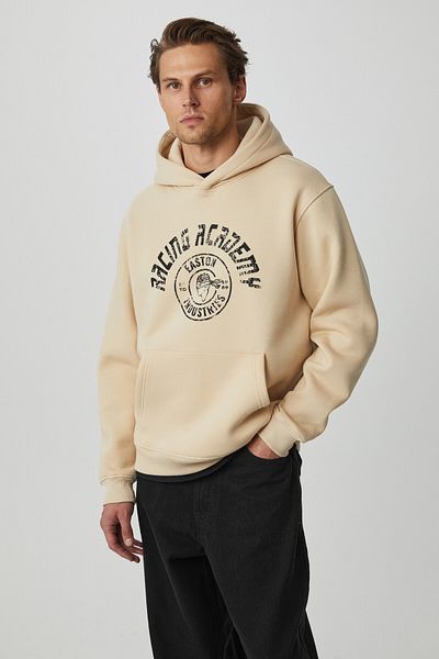 GRIMELANGE Edgar Men's Soft Hooded Oversize Beige Sweatshirt
