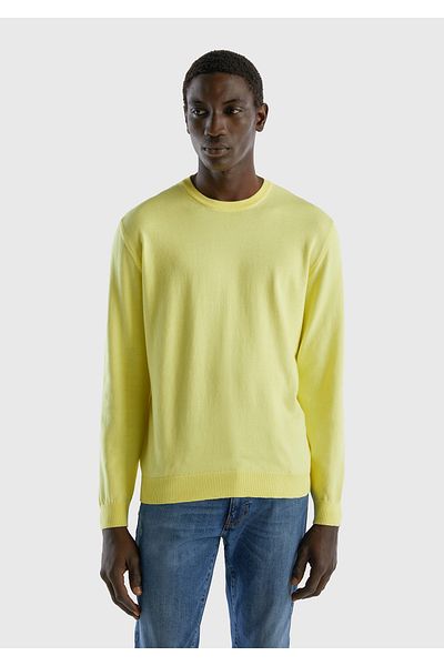 United Colors of Benetton Men's Yellow Crew Neck Cotton Sweater