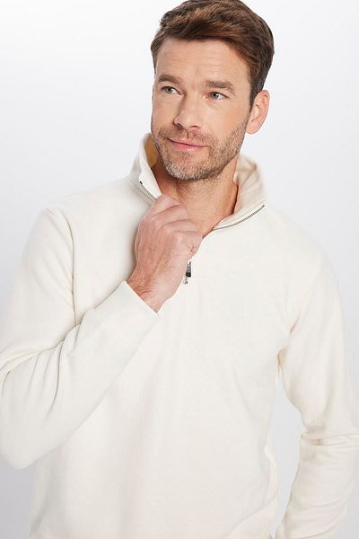 Tudors Φούτερ Unisex Relax Fit Relax Fit με ραβδώσεις με μοτίβο βαμβακερό με μισό φερμουάρ εκρού γιακά