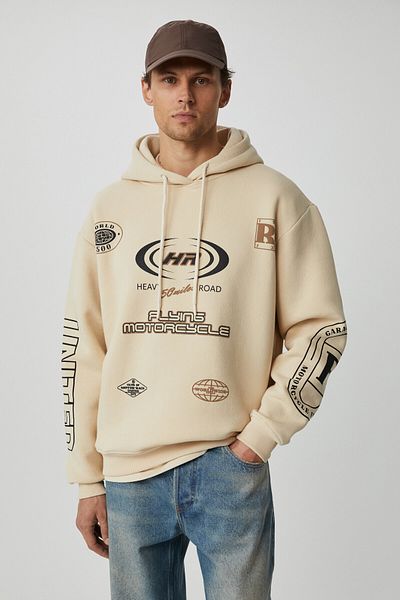 GRIMELANGE Miles Men's Hooded Soft Oversize Beige Sweatshirt