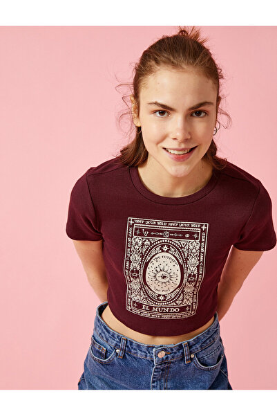 Koton Γυναικείο μπλουζάκι Claret Red κοντομάνικο Crew Neck