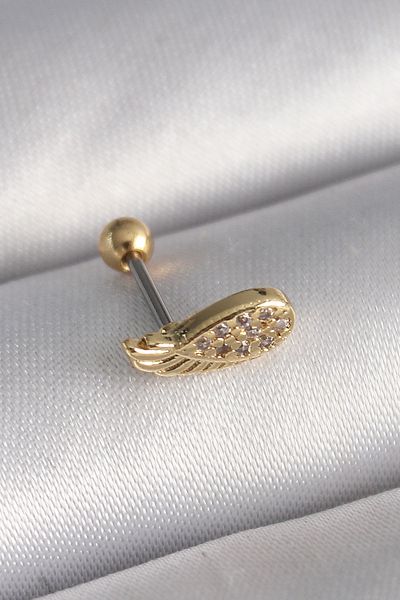 AfraBeauty 316L Stainless Steel Gold Zircon Stone Wing Tragus Piercing - Antiallergic Cartilage Earring