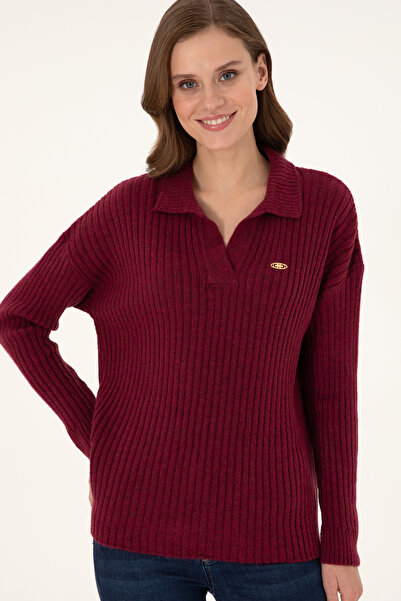 U.S. Polo Assn. Kadın Vişne Polo Yaka Kazak 50297093-VR223