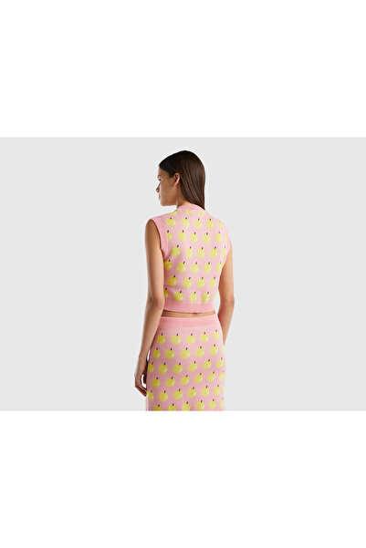 United Colors of Benetton Γυναικείο πουλόβερ με μοτίβο φρούτων από βαμβακερό γατάκι