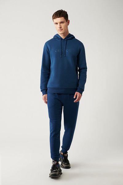 Avva Indigo Herren-Jogginghose – Schnür-Taille, 3 Fäden, bedruckt A32y3411