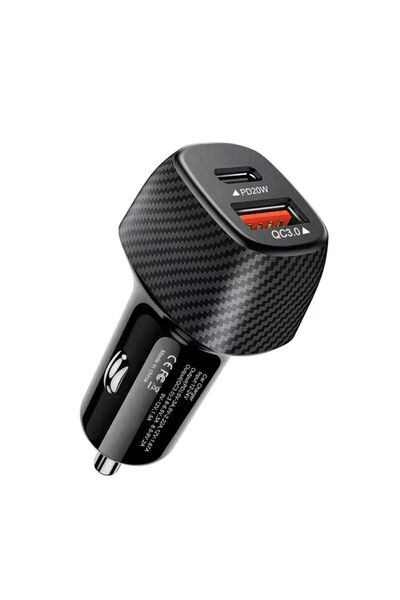 Genel Markalar 20W Karbon Desenli Araç İçi USB 3.0 Type C Soketli Çakmaklık G...
