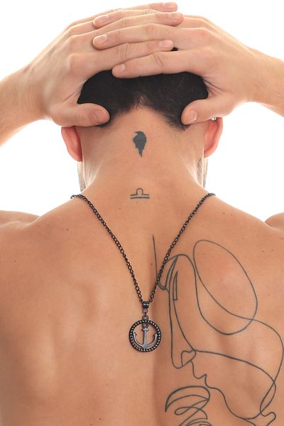 LABALABA Men's Black Oxide Plated Ship Anchor Symbol Pendant Necklace