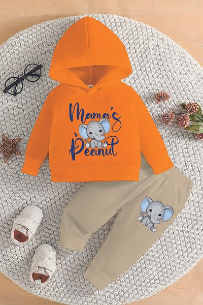 ADABEBEK Premium Mamas Elephant Printed Hooded Bottom Top Baby Suit 22579