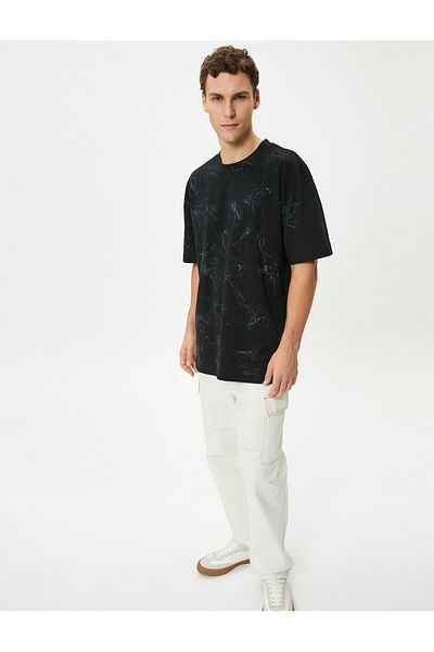 Koton Oversize T-Shirt Abstract Printed Short Sleeve Crew Neck